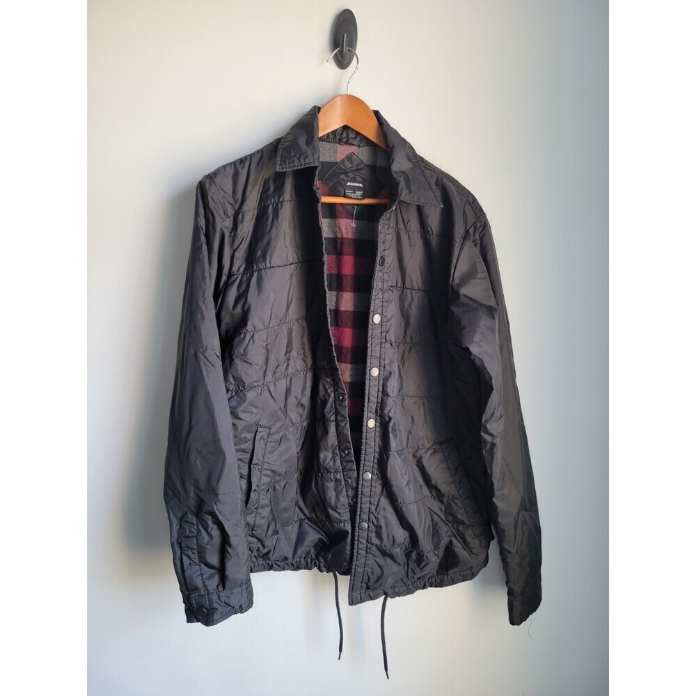 Dickies Mens Snap Front Windbreaker  Jacket Nylon Black Size M flannel Lined